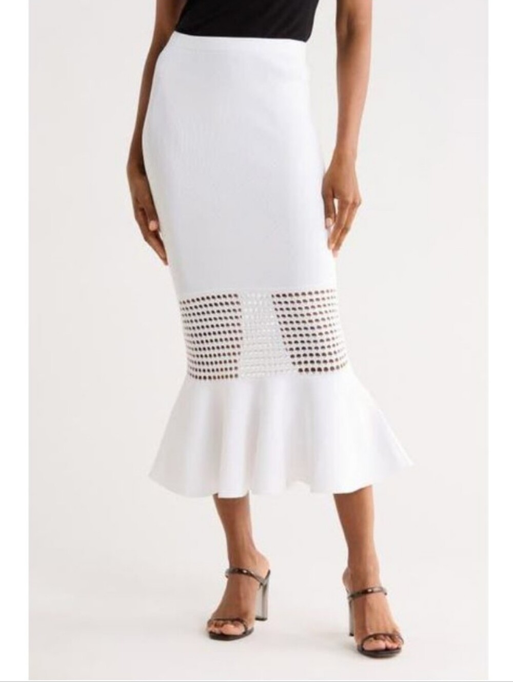 Diane Von Furstenberg White Georgia Eyelet Midi Skirt